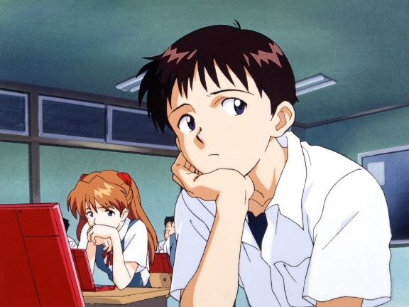 shinji y asuka escuela evangelion